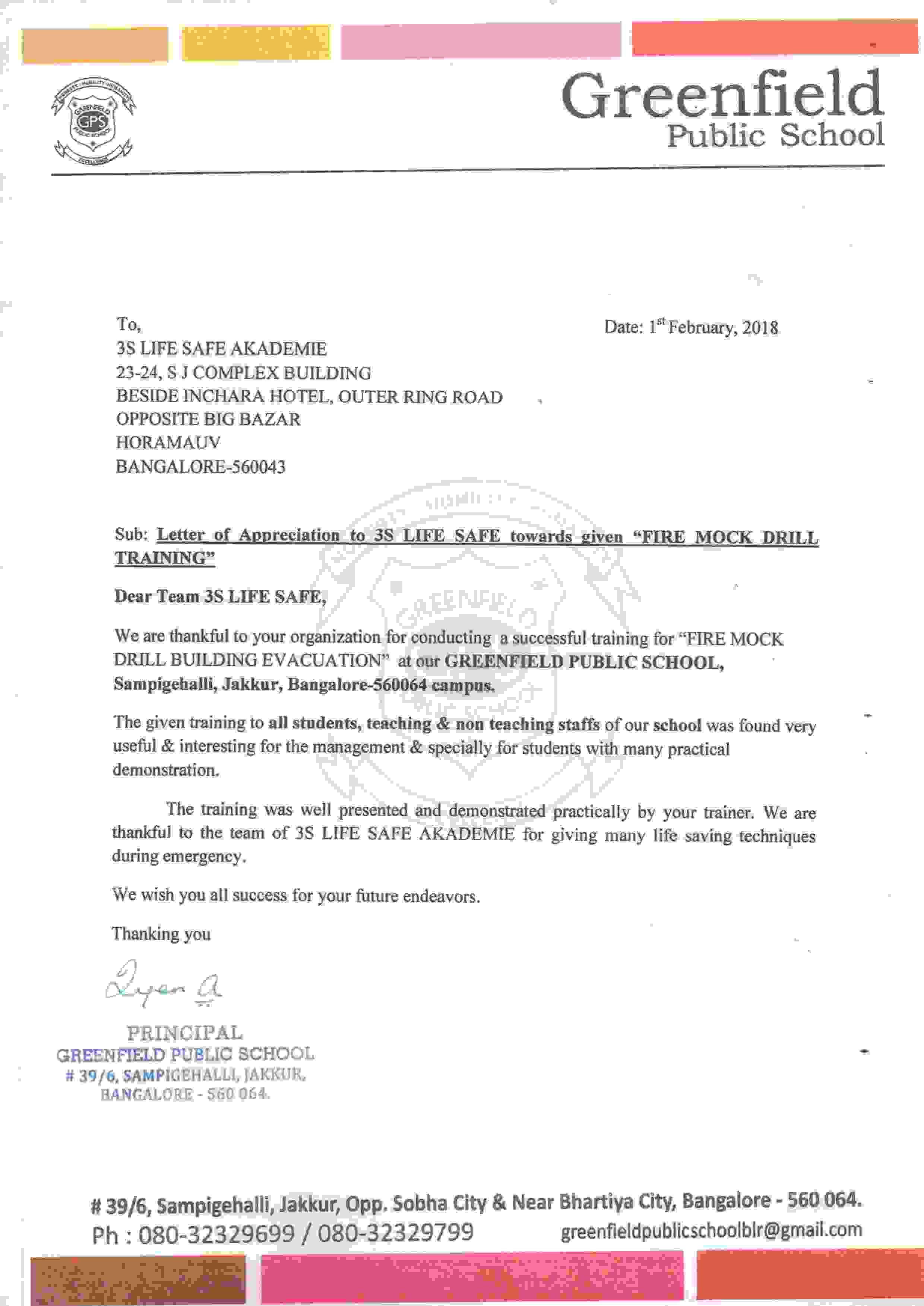 Greenfield Public School Appreciation Letter